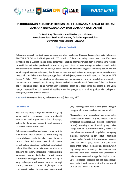 PERLINDUNGAN KELOMPOK RENTAN DARI KEKERASAN SEKSUAL DI SITUASI  BENCANA (BENCANA ALAM DAN BENCANA NON-ALAM)